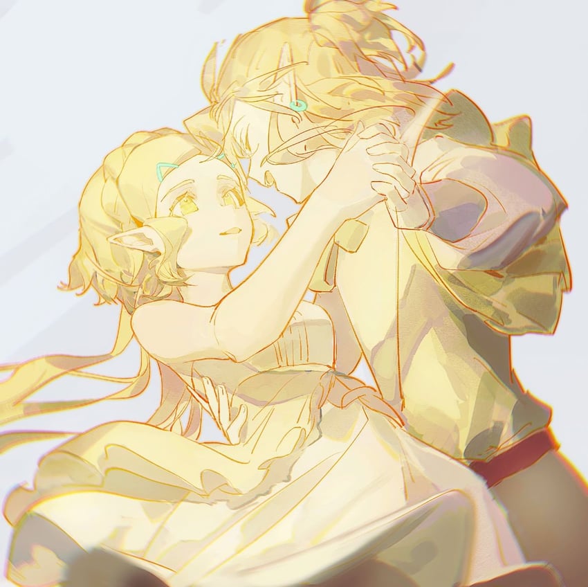 link and princess zelda (the legend of zelda and 1 more) drawn by momo966