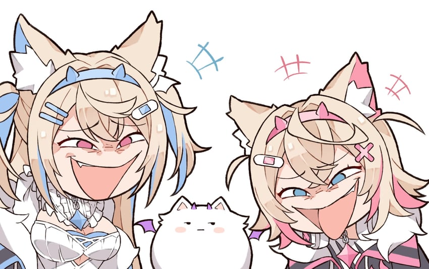 fuwawa abyssgard, mococo abyssgard, and perroccino (hololive and 1 more) drawn by kukie-nyan