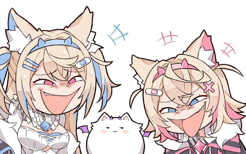 mococo abyssgard, fuwawa abyssgard, and perroccino (hololive and 1 more) drawn by kukie-nyan