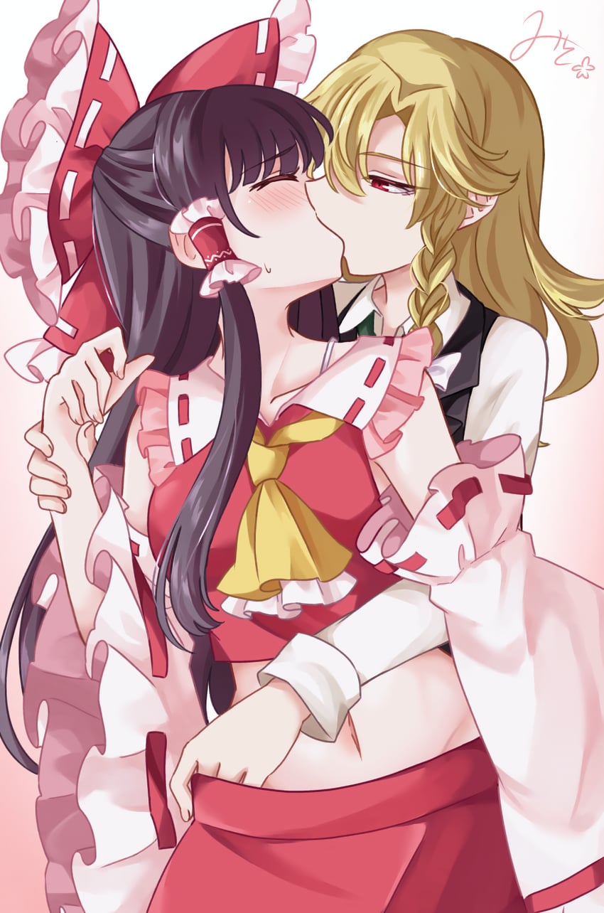 hakurei reimu and kirisame marisa (touhou) drawn by mito_(fate)
