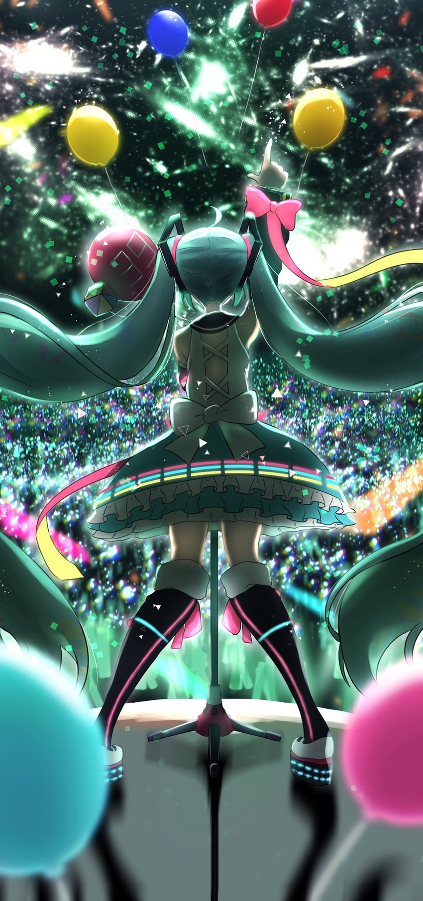 hatsune miku and magical mirai miku (vocaloid and 1 more) drawn by itogari