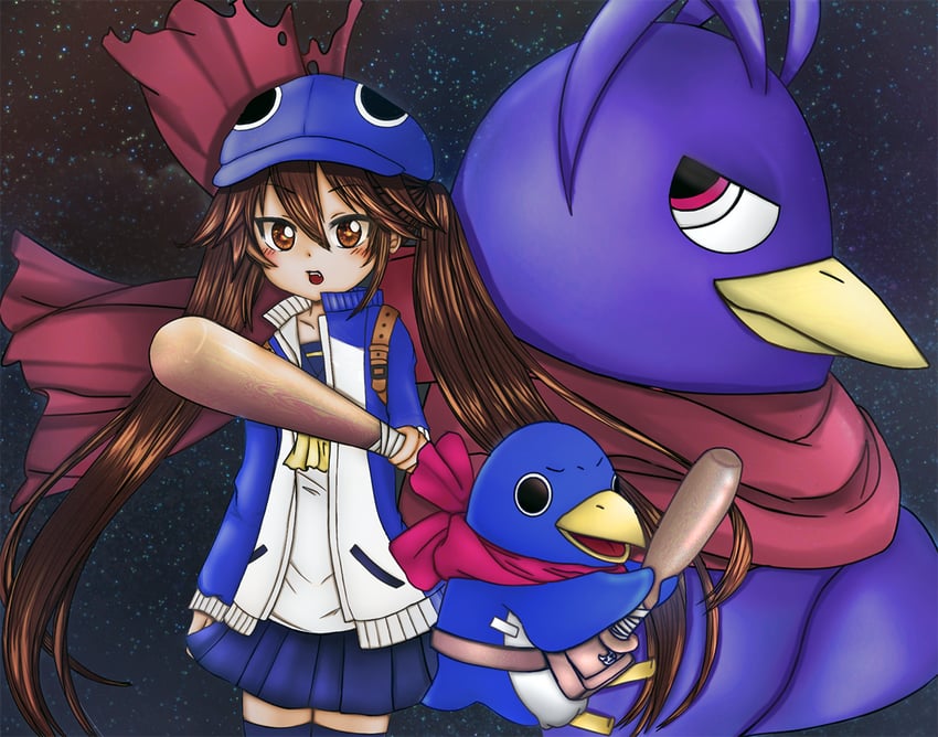 prinny, kazamatsuri fuuka, and laharl (disgaea and 3 more) drawn by hachimitsuneco