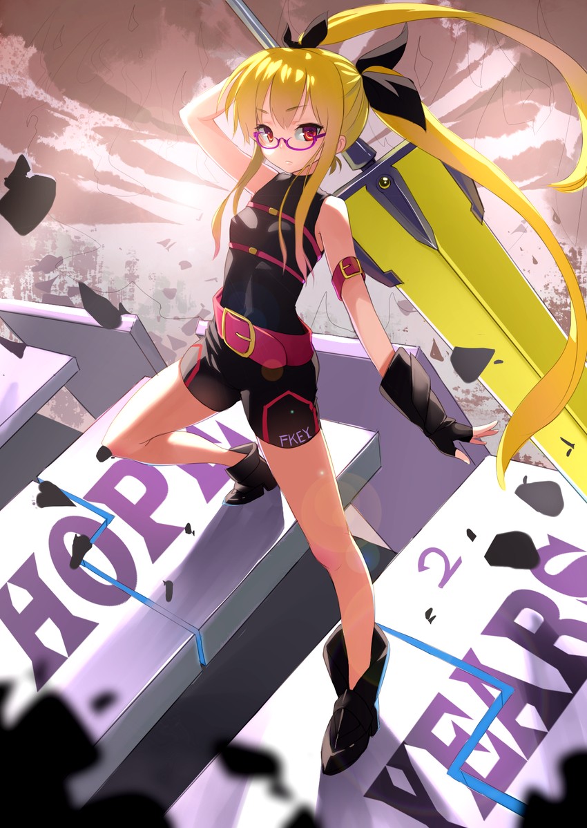 fate testarossa and bardiche (lyrical nanoha and 2 more) drawn by fkey