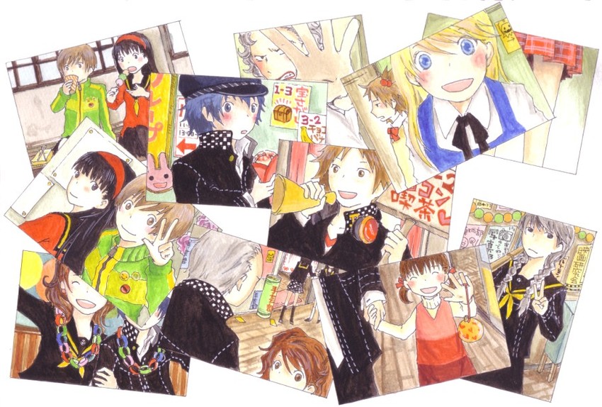 narukami yu, shirogane naoto, satonaka chie, kujikawa rise, amagi yukiko, and 4 more (persona and 1 more) drawn by jyako_(bara-myu)