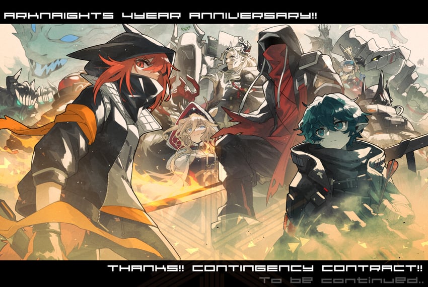 mudrock, viviana, crownslayer, faust, big bob, and 9 more (arknights) drawn by morini_ochiteru