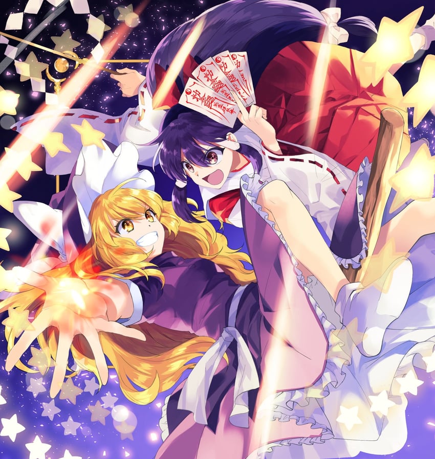 hakurei reimu and kirisame marisa (touhou) drawn by katayama_kei