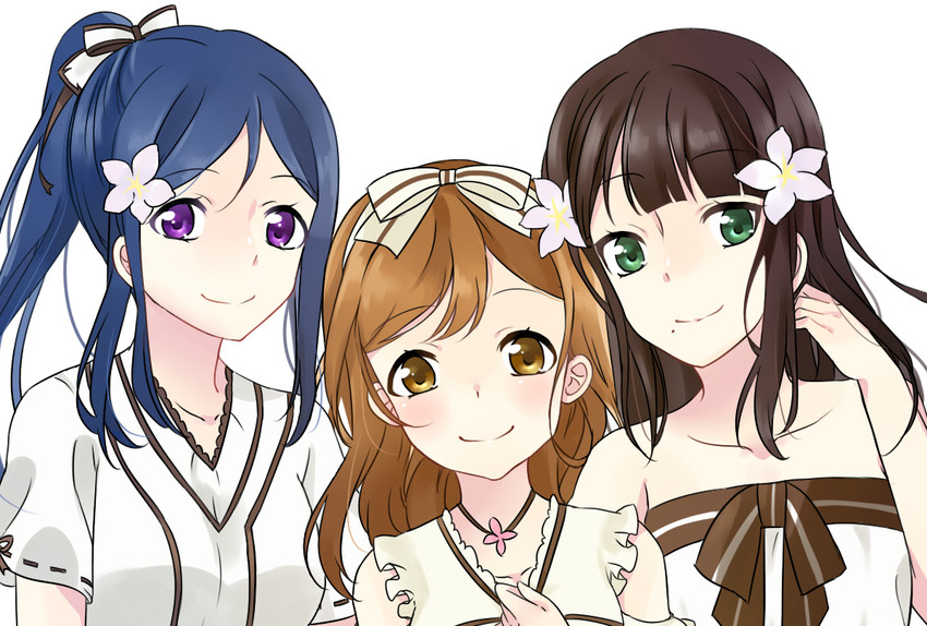 matsuura kanan, kurosawa dia, and kunikida hanamaru (love live! and 1 more) drawn by linlinzi
