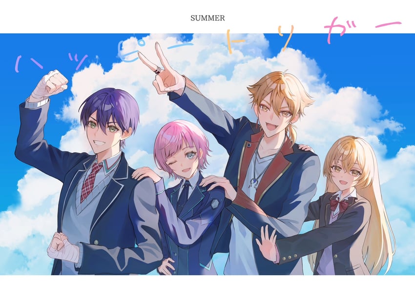 kenmochi touya, fushimi gaku, yuuhi riri, and ienaga mugi (nijisanji) drawn by kakaki_28
