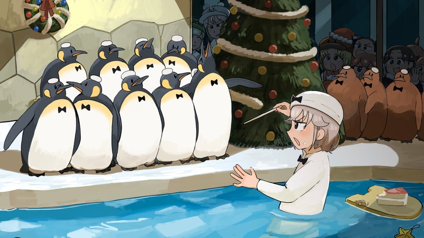 penguin keeper, seal keeper, polar bear keeper, survey girl, penguin fan, and 4 more (zookeepers) drawn by diva_(hyxpk)