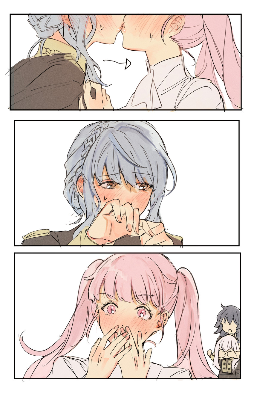 female byleth, hilda valentine goneril, lysithea von ordelia, and marianne von edmund (fire emblem and 1 more) drawn by l_uyp