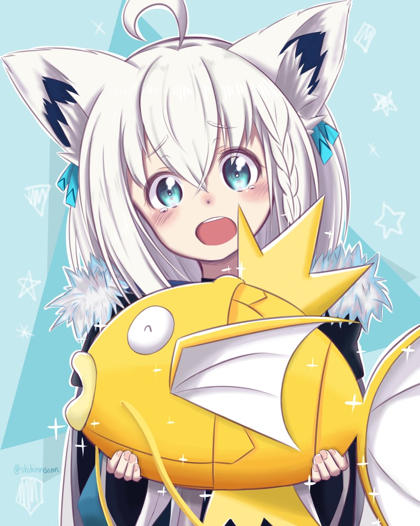 shirakami fubuki and magikarp (pokemon and 1 more) drawn by shikinnsonn