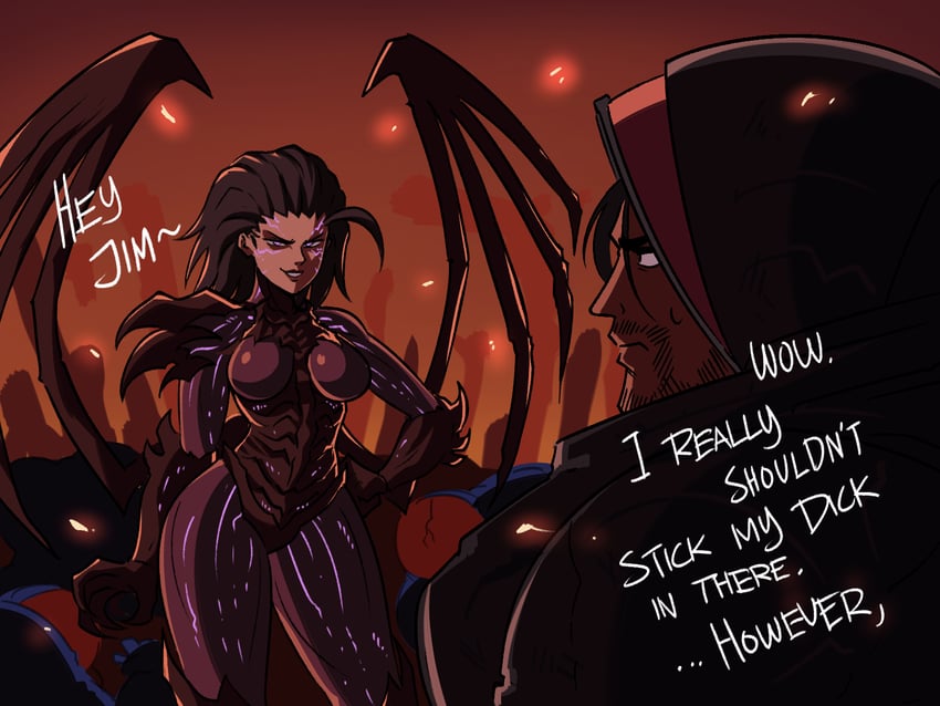 zerg, sarah kerrigan, infested kerrigan, and jim raynor (starcraft) drawn by tina_fate