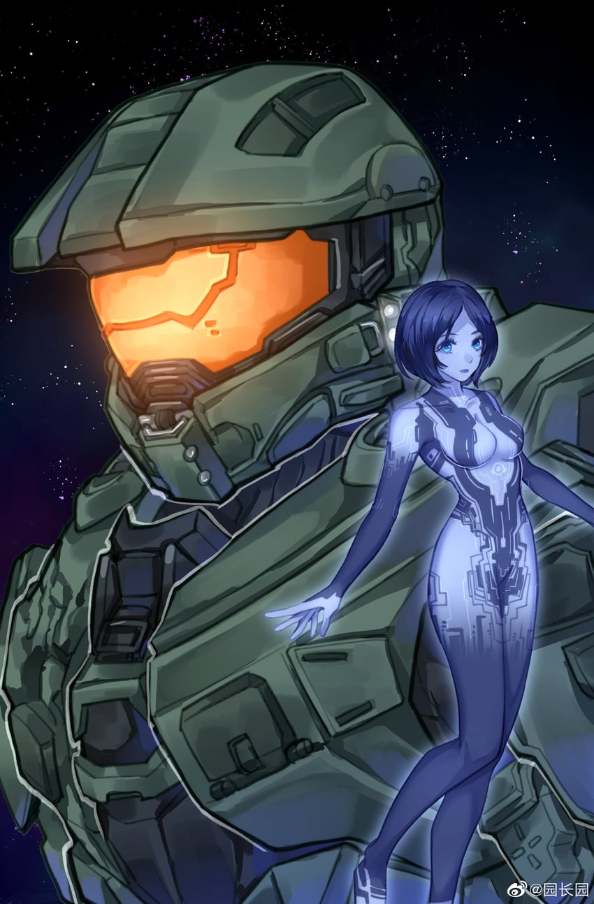 master chief and cortana (halo and 1 more) drawn by sky_kiki