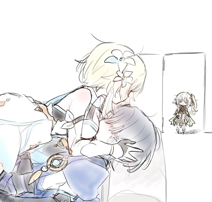 lumine, scaramouche, nahida, and wanderer (genshin impact) drawn by wonla8