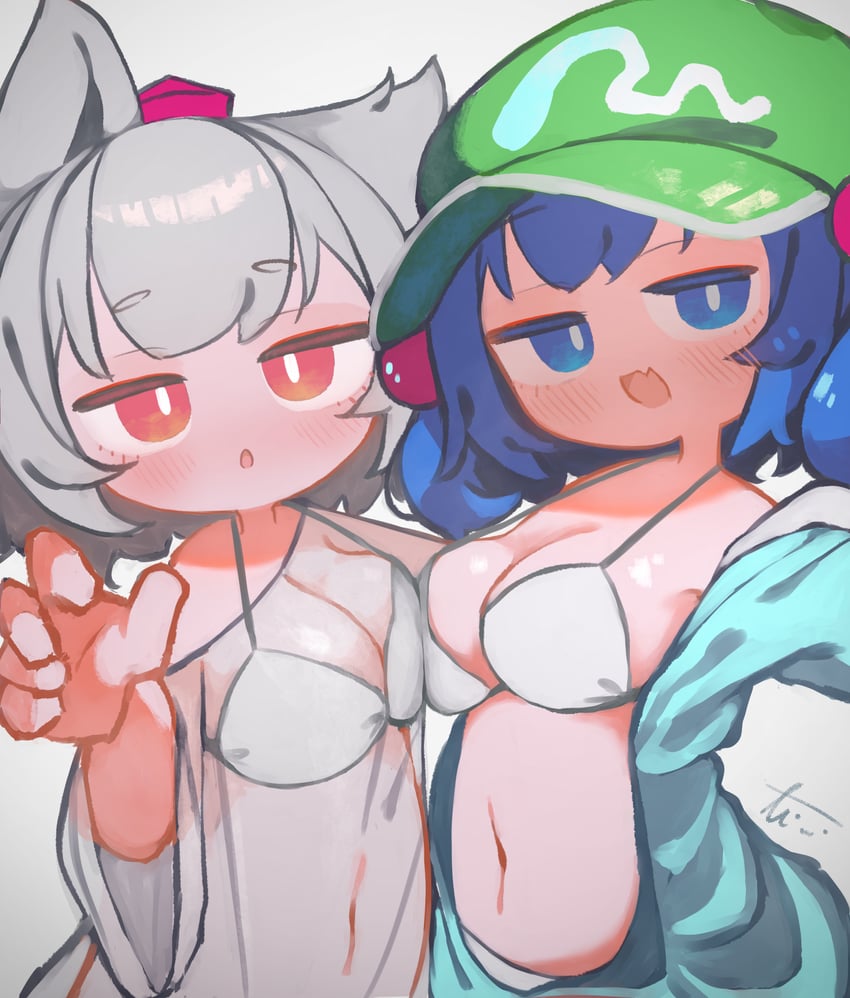 inubashiri momiji and kawashiro nitori (touhou) drawn by chii_(tsumami_tsumamare)