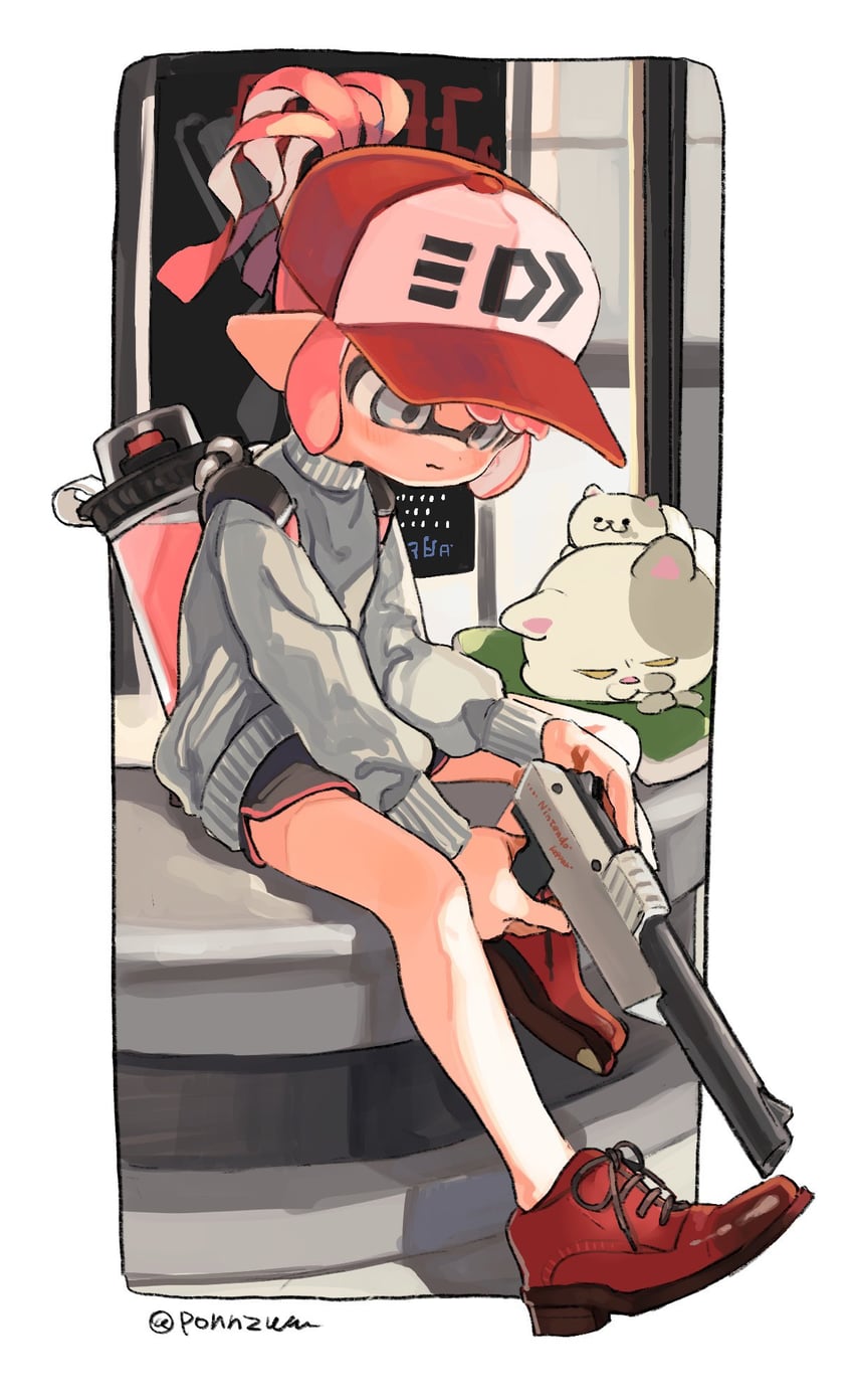 inkling player character, inkling girl, judd, and li'l judd (splatoon and 1 more) drawn by amezawa_koma