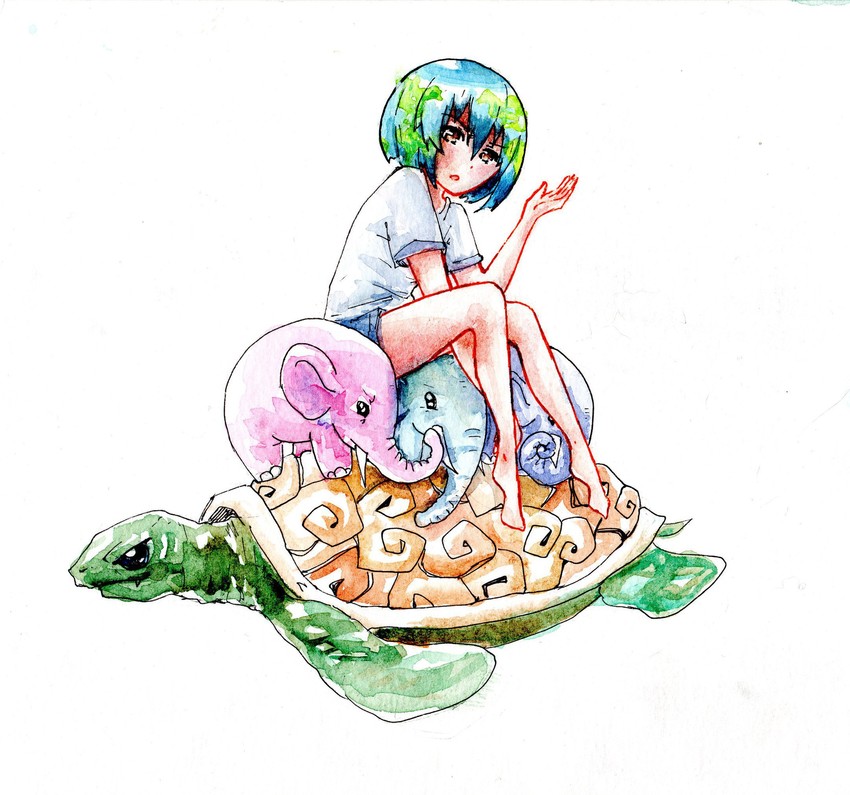 earth-chan and great a'tuin (original and 1 more) drawn by kingyollo