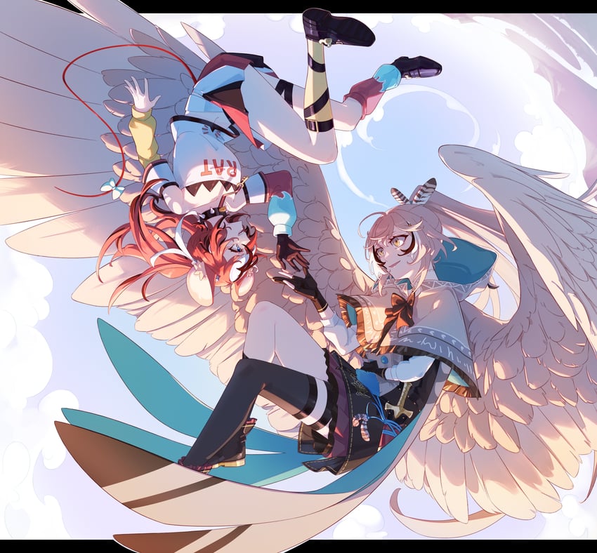 nanashi mumei, hakos baelz, and friend (hololive and 1 more) drawn by onecolo133