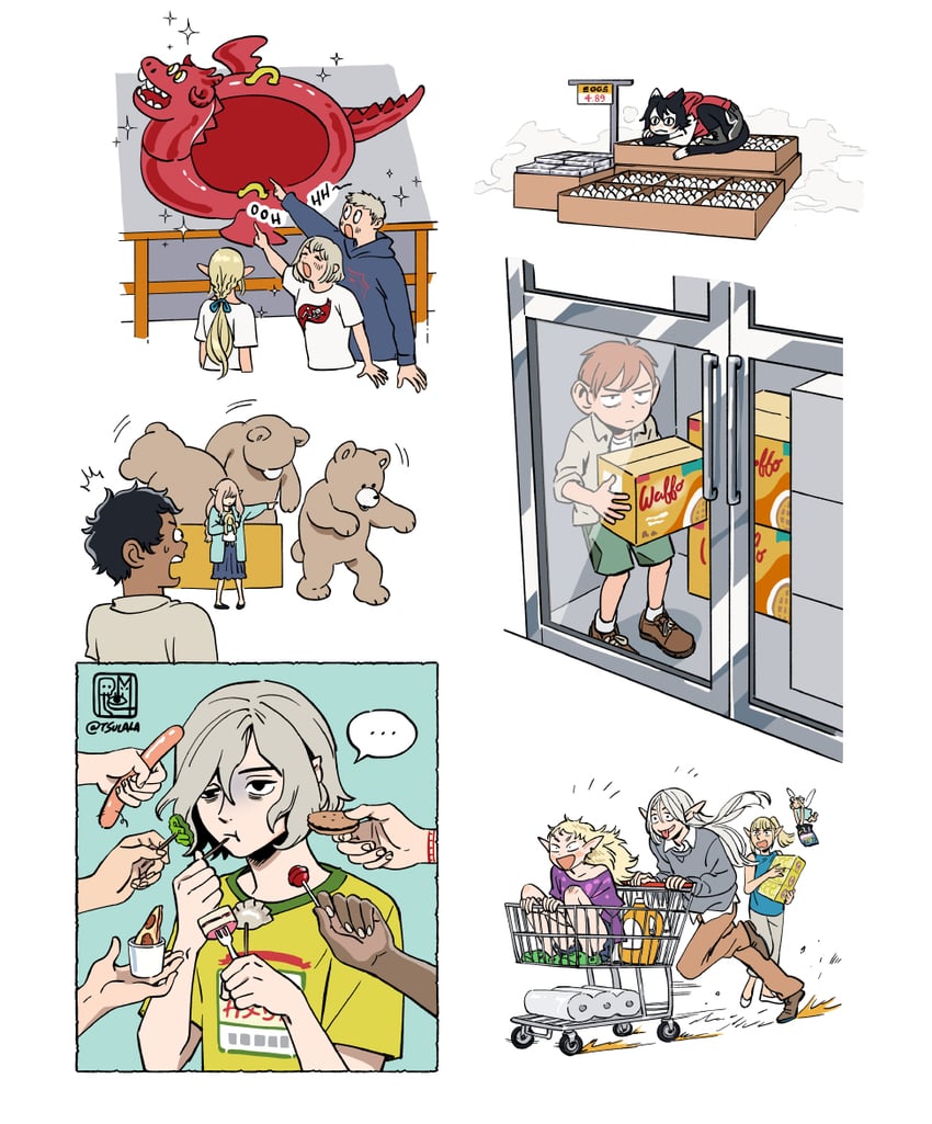 marcille donato, falin touden, laios touden, mithrun, kabru, and 7 more (dungeon meshi and 1 more) drawn by rem_(tsulala)
