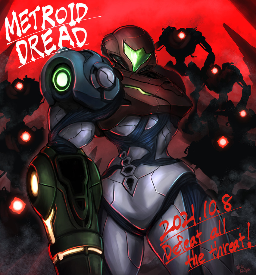 samus aran and e.m.m.i. (metroid and 1 more) drawn by wakaba_(wata_ridley)