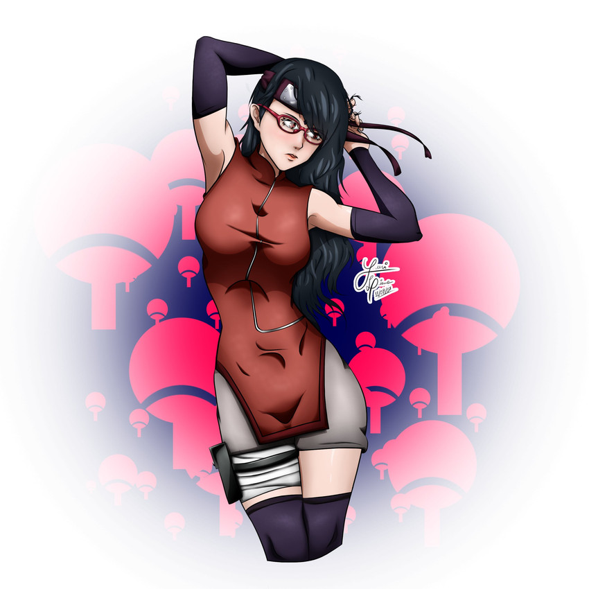 uchiha sarada (naruto and 1 more) drawn by satanaries