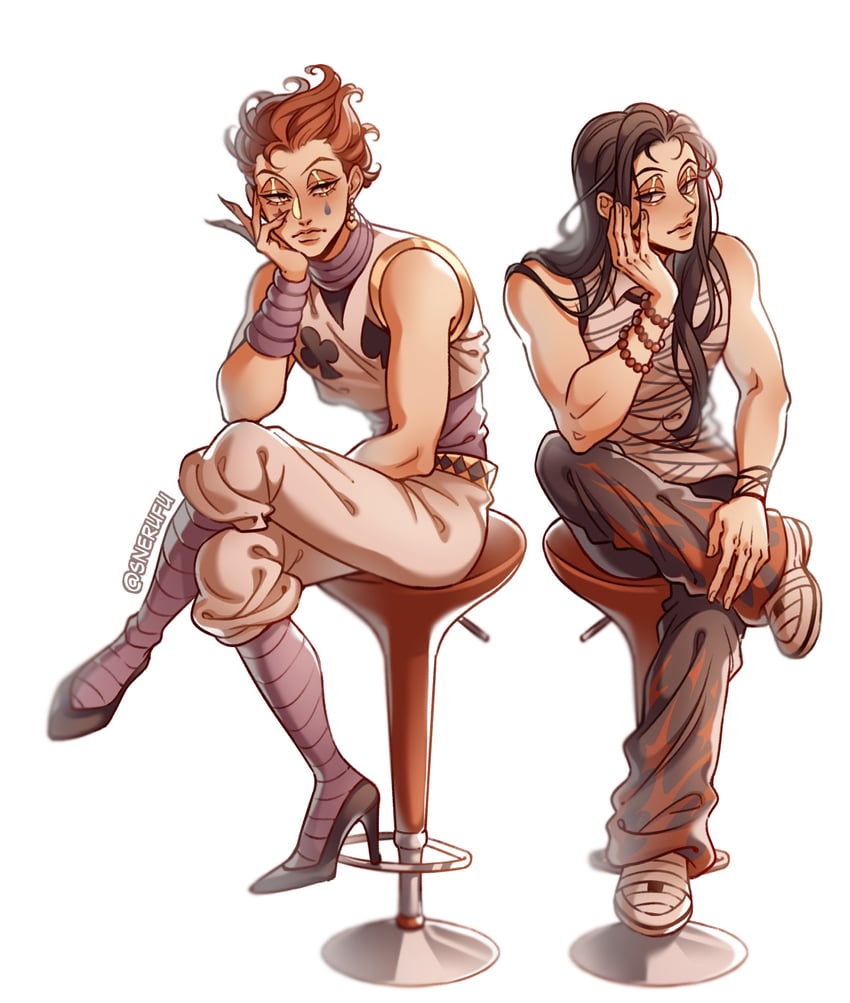 hisoka morow and illumi zoldyck (hunter x hunter) drawn by snerufu