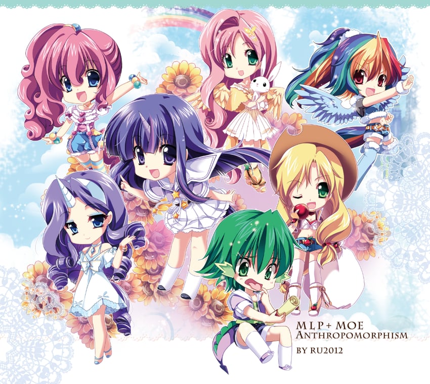 twilight sparkle, fluttershy, rainbow dash, pinkie pie, rarity, and 3 more (my little pony and 1 more) drawn by sakurano_ru
