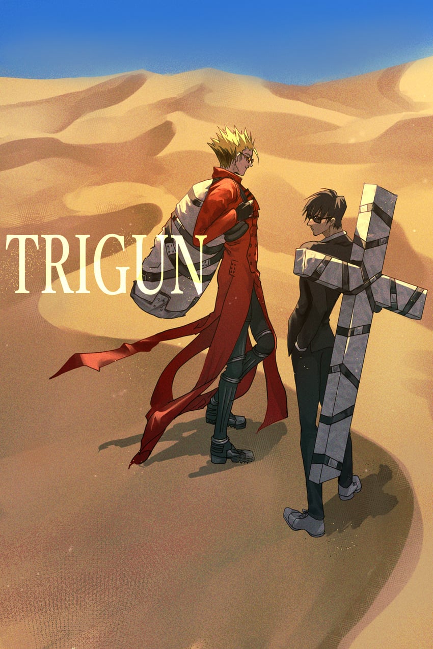 vash the stampede and nicholas d. wolfwood (trigun and 1 more) drawn by drrra