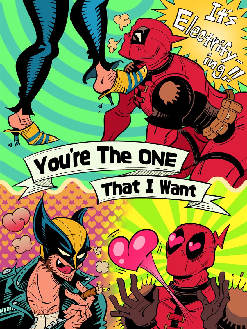wolverine, deadpool, john travolta, olivia newton john, and sandy olsson (marvel and 4 more) drawn by om85549