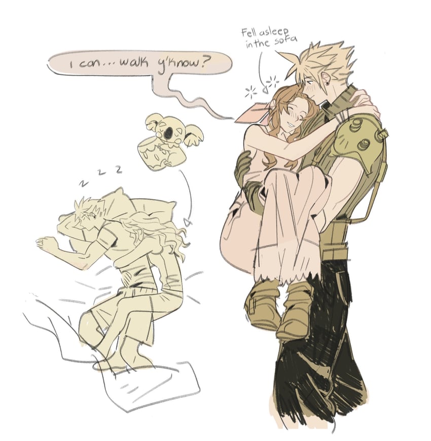 cloud strife and aerith gainsborough (final fantasy and 2 more) drawn by mmmckayyy