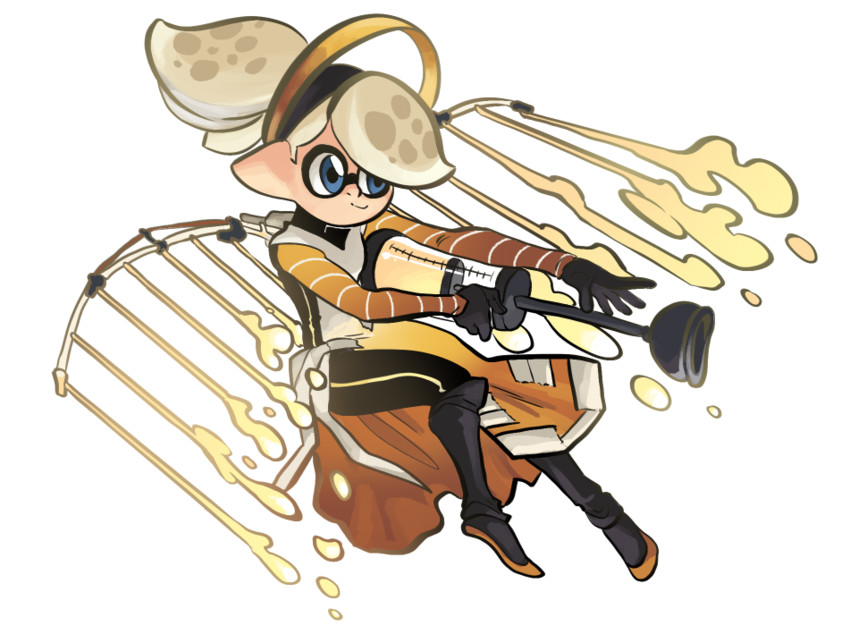 inkling player character and mercy (splatoon and 3 more) drawn by funkgamut