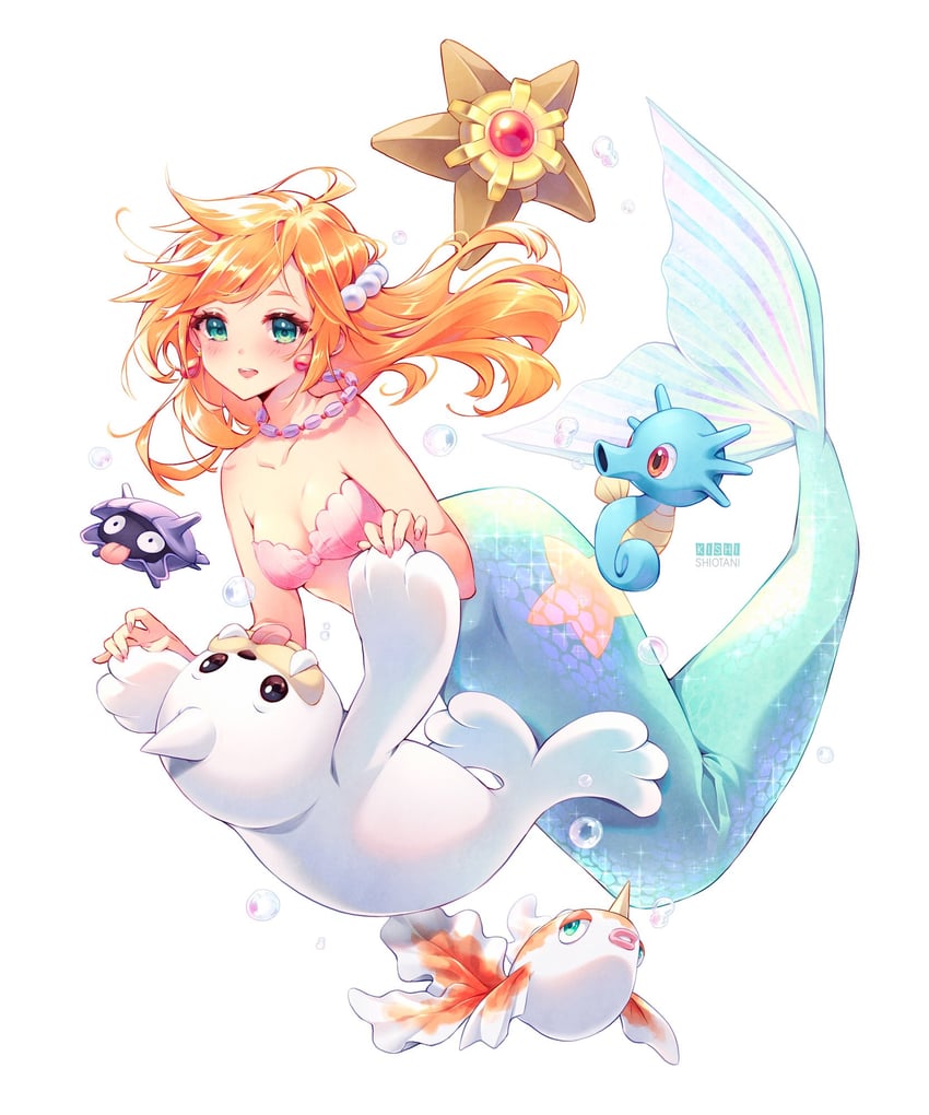 misty, staryu, goldeen, horsea, shellder, and 2 more (pokemon) drawn by kishishiotani