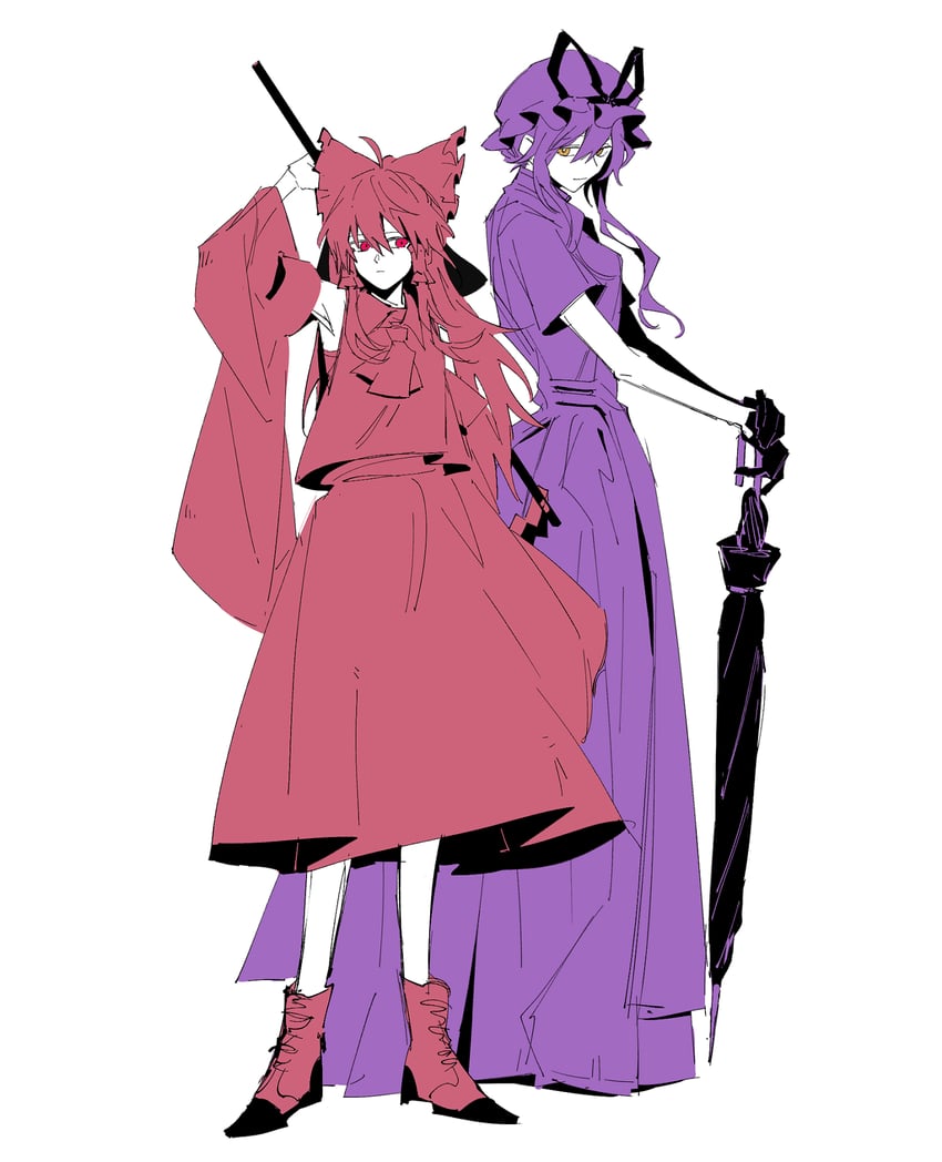 hakurei reimu and yakumo yukari (touhou) drawn by zy_(zyyyyyyy9)