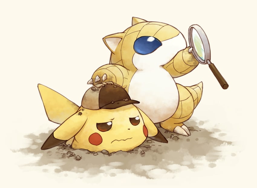 pikachu, sandshrew, and detective pikachu (pokemon and 1 more) drawn by fuifui