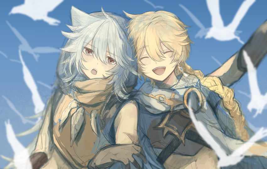 aether and razor (genshin impact) drawn by thoma_werner
