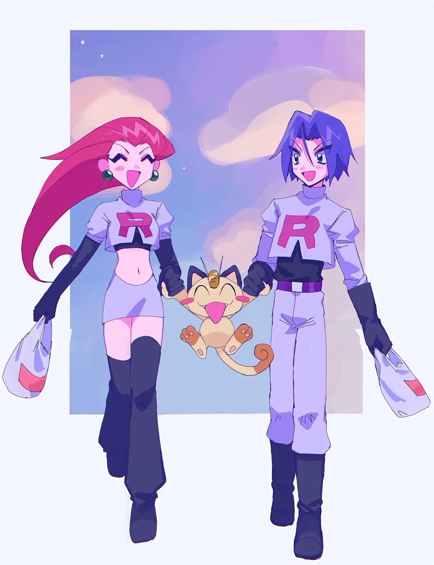 jessie, james, and meowth (pokemon) drawn by ameya_(okemu_ame)