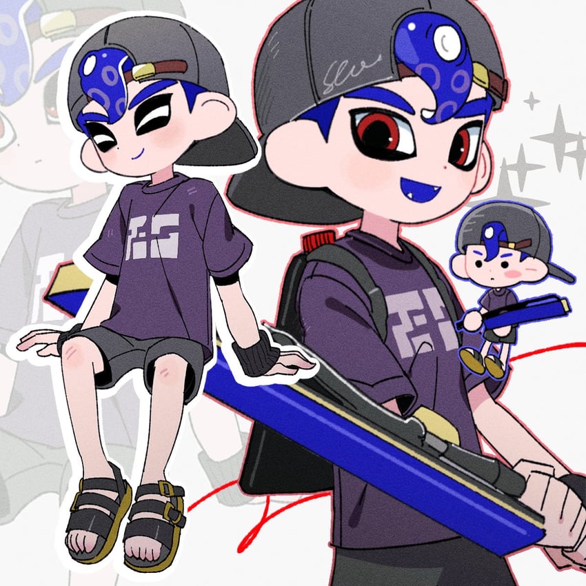 octoling player character and octoling boy (splatoon and 1 more) drawn by hg_swdiary