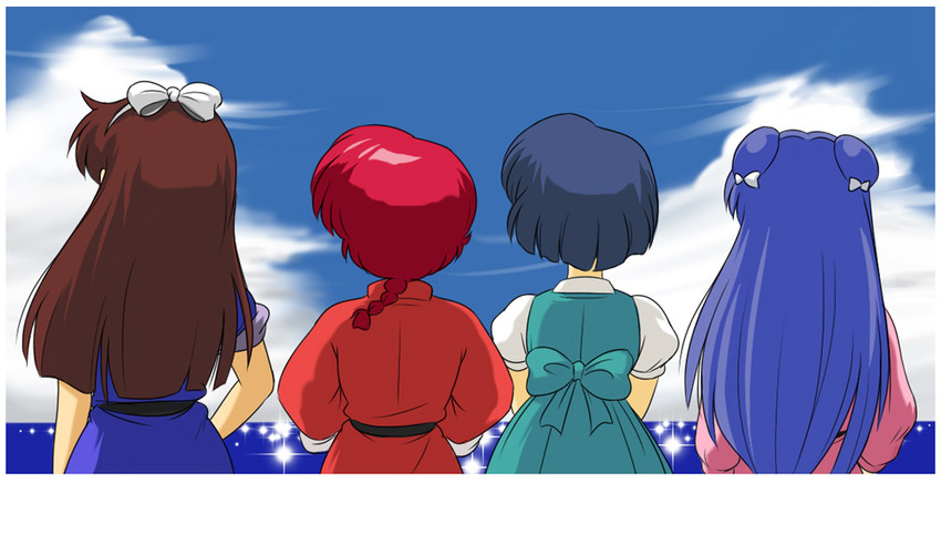 ranma-chan, shampoo, tendou akane, and kuonji ukyou (ranma 1/2) drawn by kj_(k777)