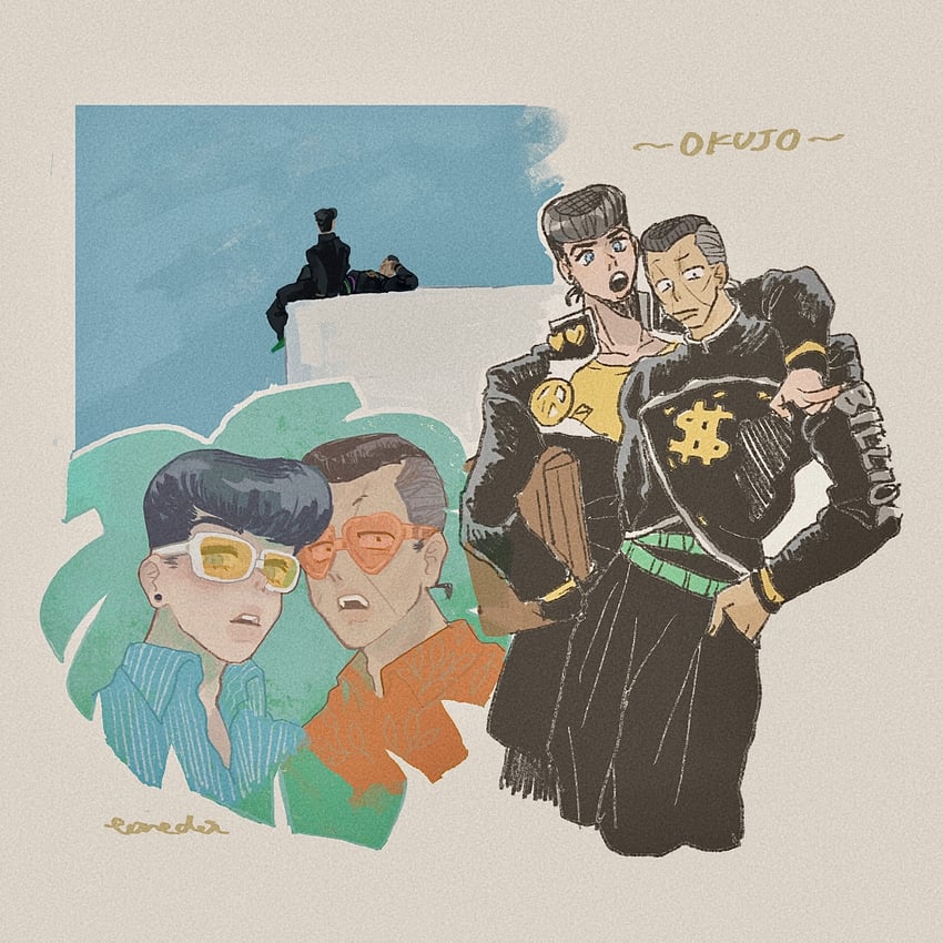 higashikata josuke and nijimura okuyasu (jojo no kimyou na bouken and 1 more) drawn by t_0nd