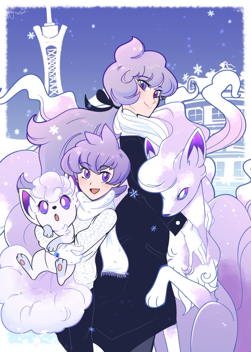 alolan vulpix, anabel, and alolan ninetales (pokemon and 3 more) drawn by vergolophus