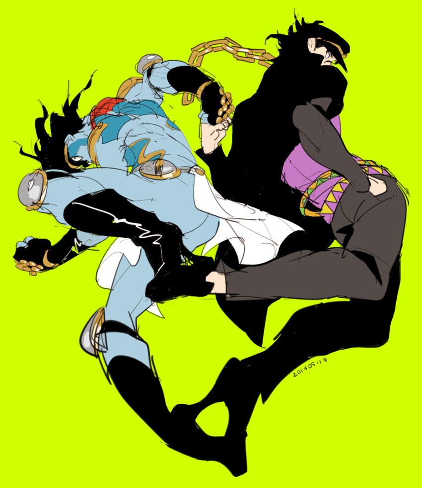 kujo jotaro and star platinum (jojo no kimyou na bouken and 1 more) drawn by kinako_(marubotan)