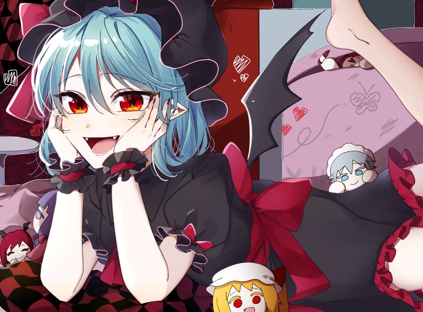 remilia scarlet, flandre scarlet, izayoi sakuya, patchouli knowledge, hong meiling, and 1 more (touhou) drawn by eringi_(rmrafrn)