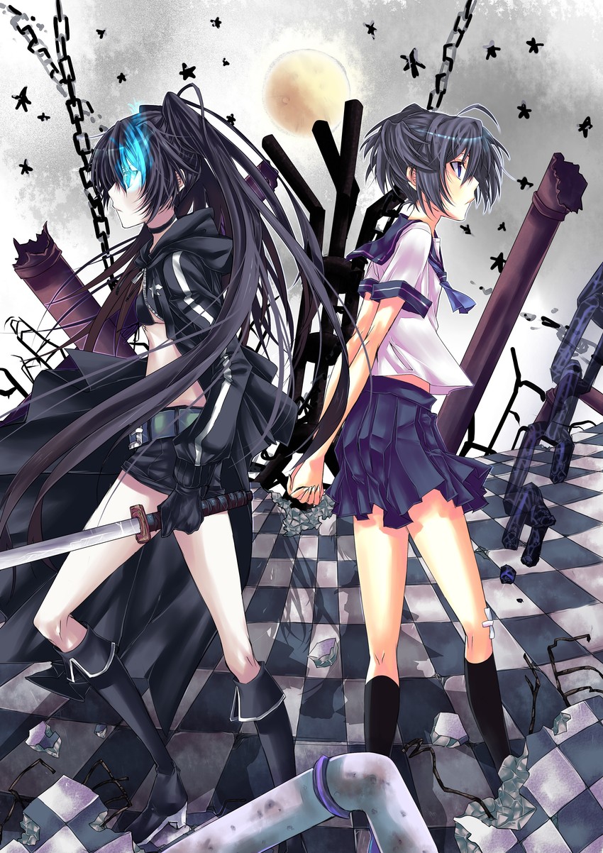 black rock shooter and kuroi mato (black rock shooter) drawn by naridon