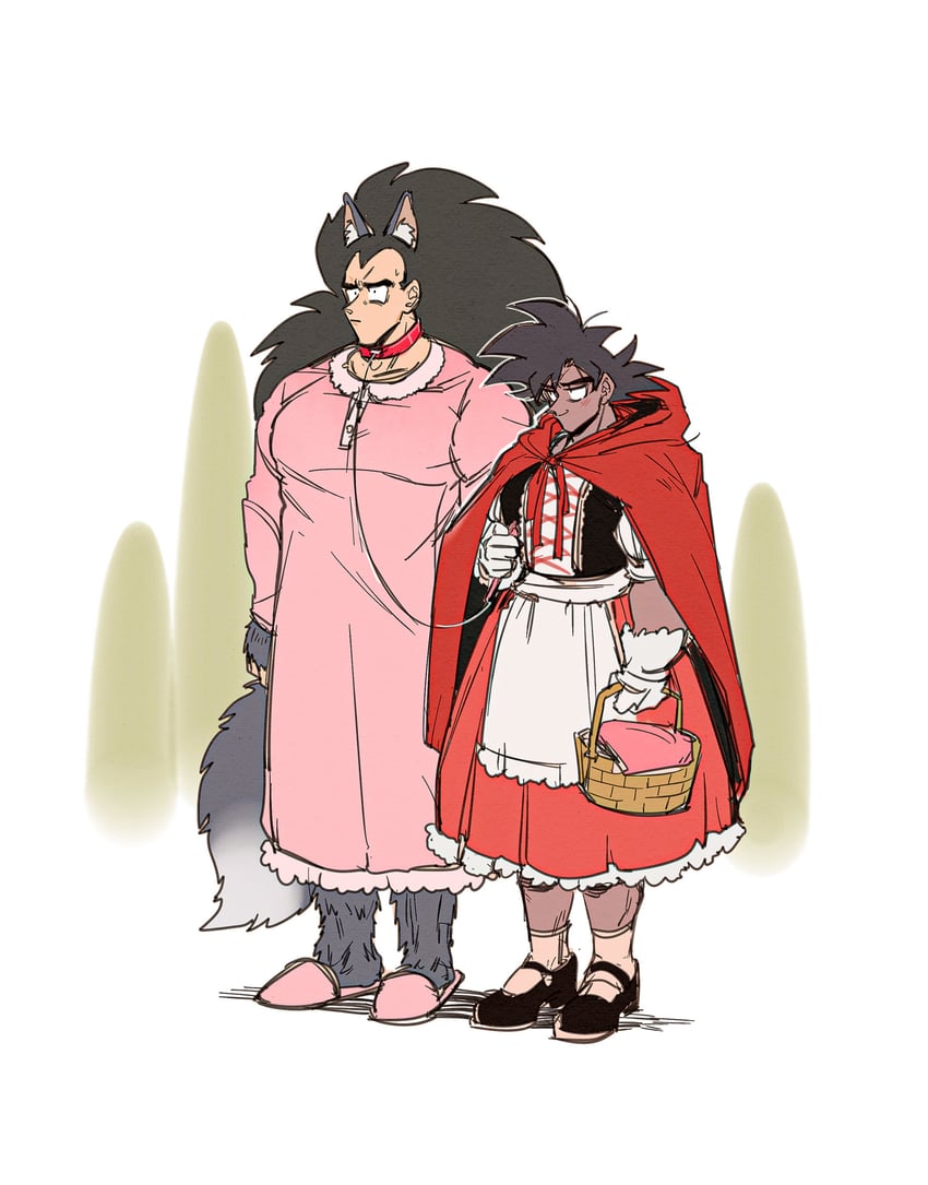 little red riding hood, big bad wolf, raditz, and tullece (dragon ball and 2 more) drawn by camocat_(turlerad)