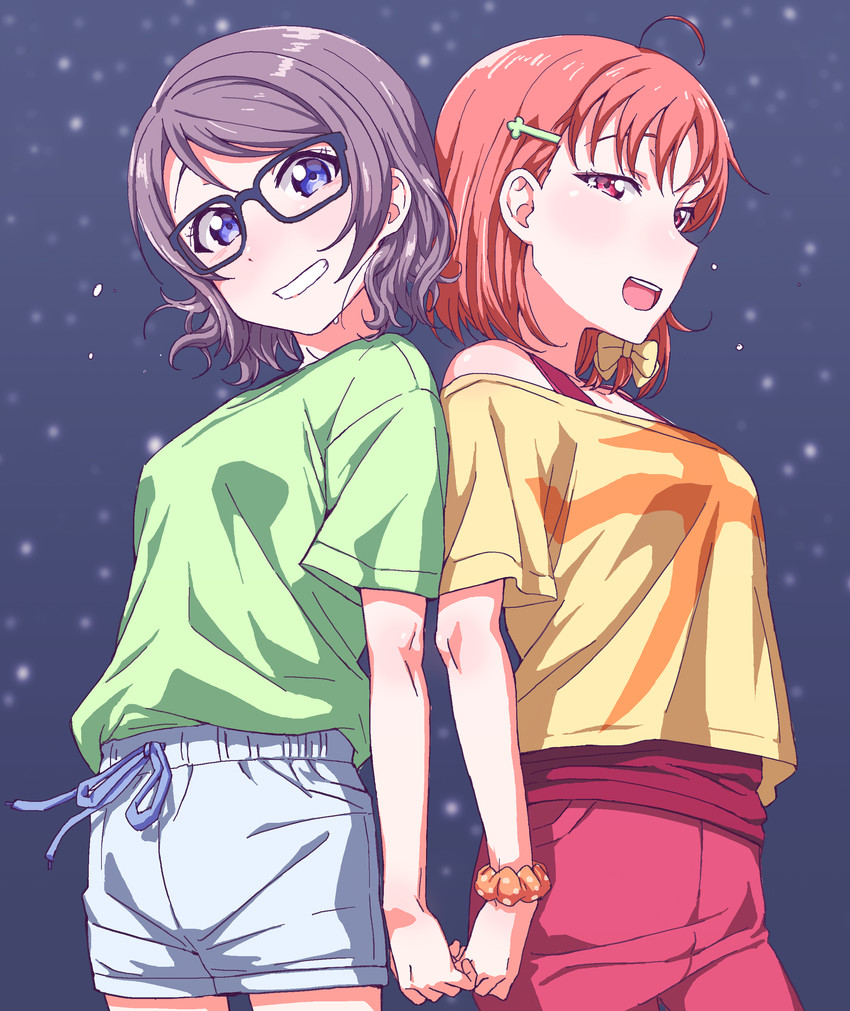 watanabe you and takami chika (love live! and 1 more) drawn by gamjolno
