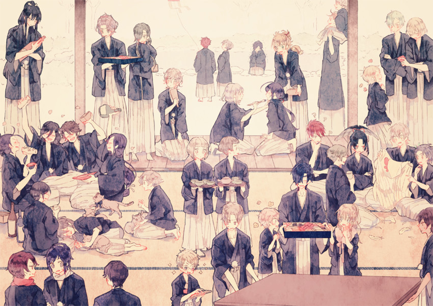 kashuu kiyomitsu, yamato-no-kami yasusada, tsurumaru kuninaga, namazuo toushirou, honebami toushirou, and 35 more (touken ranbu) drawn by metro_(metro000)