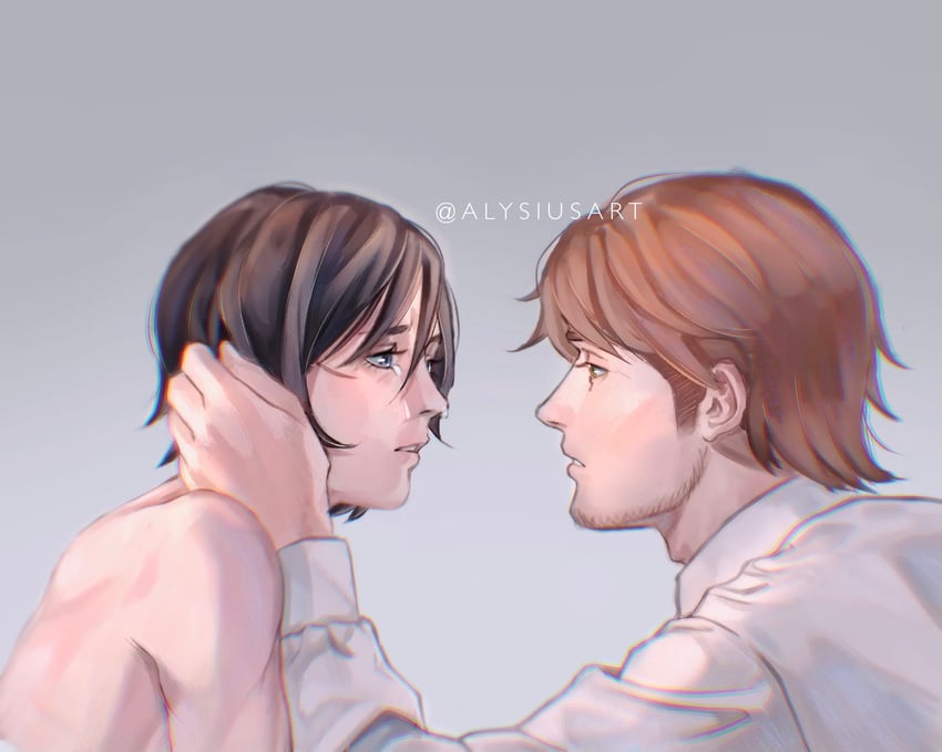 mikasa ackerman and jean kirstein (shingeki no kyojin) drawn by alysius_art
