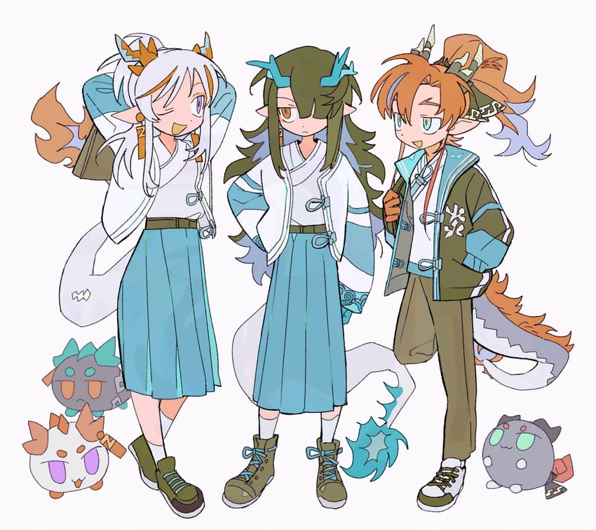 dusk, nian, and yu (arknights) drawn by bakori514_(h_akka)