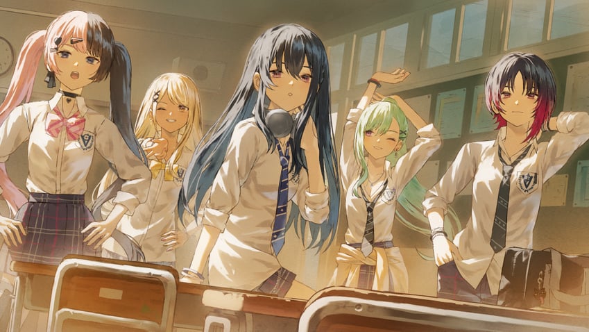tachibana hinano, ichinose uruha, yakumo beni, kaminari qpi, and kisaragi ren (vspo!) drawn by fagi_(kakikaki)