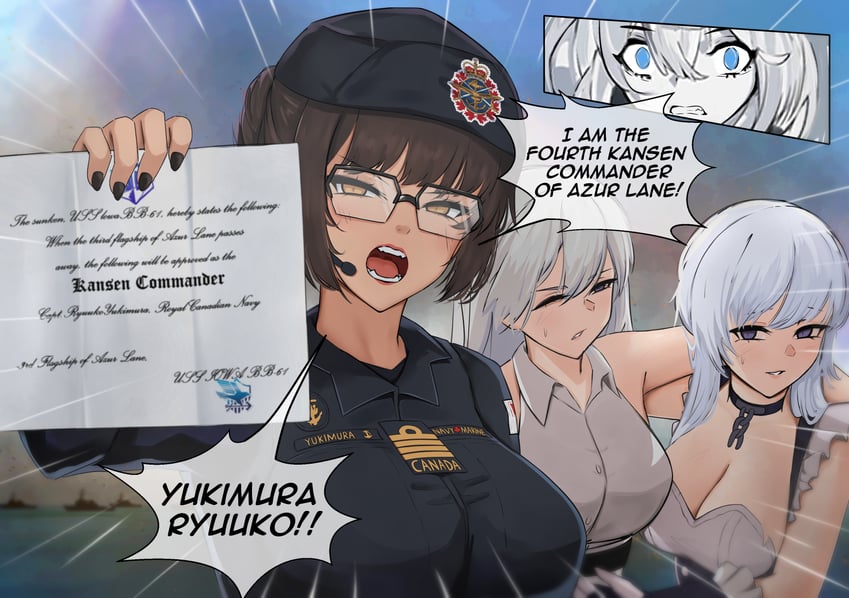 commander, belfast, enterprise, female commander, yukimura ryuuko, and 1 more (azur lane and 2 more) drawn by yunareas